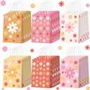 Glenmal 24 Pieces Daisy Flower Gift Bags Bulk Boho Daisy Party Favors Goodie Treat Candy Bags with Handles for Girls Wedding Retro Birthday Baby Shower Spring Party Decorations Supplies