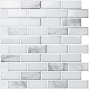 Art3d 10-Piece Peel and Stick Backsplash Tile, 12" X 12" Self-Adhesive Tile Sticker (10 Tiles) (White)