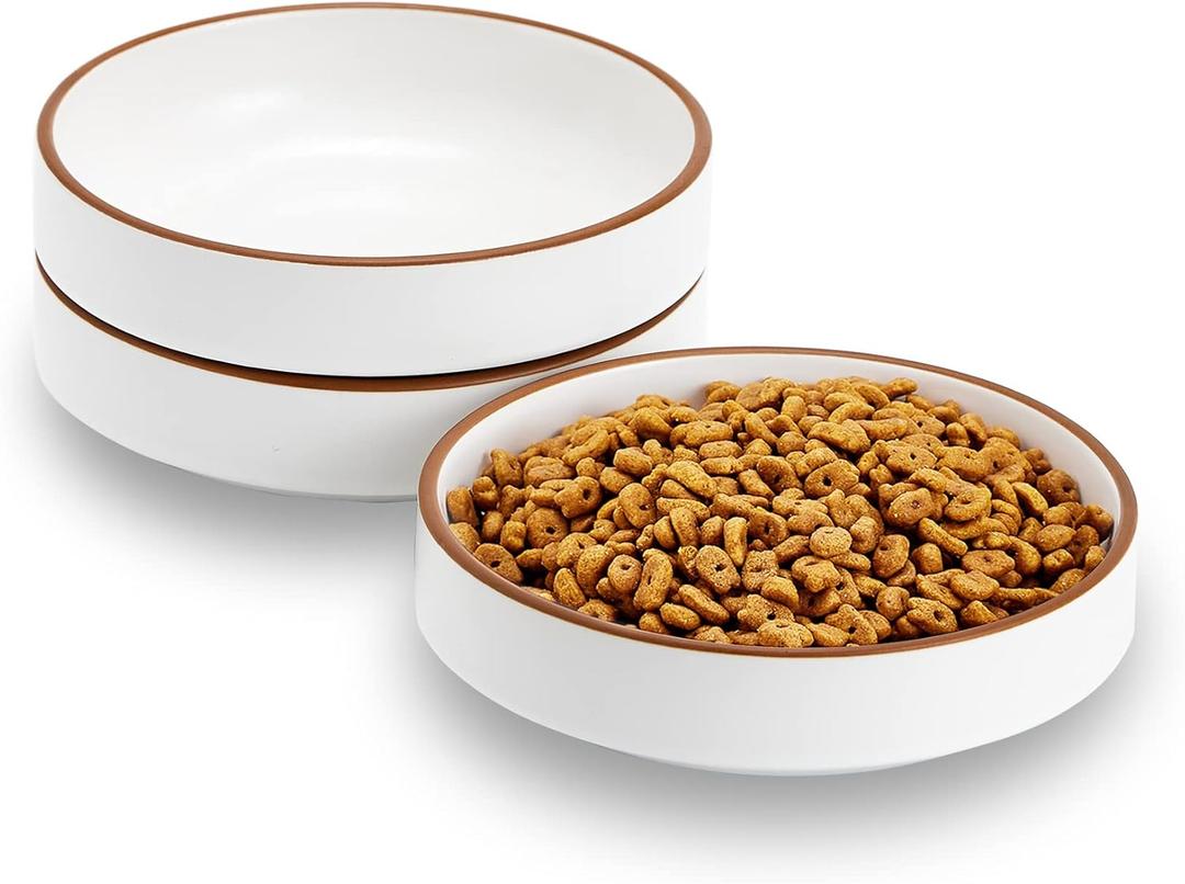 Cottagecore 5 inch Ceramic Cat Food Bowl, White, 3 Bowls Set