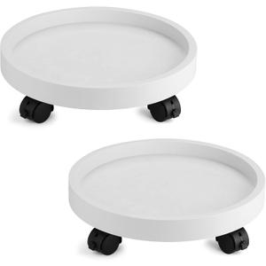 Plant Caddy Heavy Duty 13inch Plastic Round 2Pack Plant Dolly with Lockable Wheels Plant Stand Mover Indoor Outdoor for Planter Flower Potted Displaying (White)