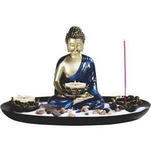 ICE ARMOR 11.25" W Buddha with Louts Candle Holder and Incense Sitck Holder Figurine Statue Sculpture Ornament Decoration Home/Room Decor Ideas