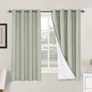 H.VERSAILTEX Linen Blackout Curtains 63 Inches Long 100% Absolutely Blackout Thermal Insulated Textured Linen Look Curtain Draperies Anti-Rust Grommet, Energy Saving with White Liner, 2 Panels, 52"W x 63"L (Pack of 2), Sage