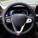 Car Steering Wheel Cover for BMW X3 X5 X7 3 5 Series 328i 528i 535i 530i 540i 320i 325i 330i X1 X2 X4 X6 1 2 4 6 7 8 M3 Series e90 e60 f30 e46 Interior Accessories, Black Leather-14.5-15 inch