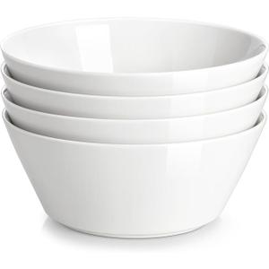 MALACASA 35 OZ Soup Bowls, White Porcelain Bowls Set of 4, Deep Bowl for Kitchen, Large Ceramic Bowls for Soup, Cereal, Salad, Ramen and Fruit, Dishwasher & Microwave Safe, Series Regular