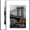 Homso A3 Picture Frame in Black 2 Packs, Metal Thin Board A3 Frame with Acrylic Plexiglass for Pictures A4 with Mat or 11.7 x 16.5 without Mat for Horizontal and Vertical