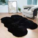 Latepis Black Faux Rabbit Fur Rug 4x6 for Living Room Washable Rug 4x6 Fluffy Faux Sheepskin Plush Shag Rugs for Bedroom Nursery Kids Rugs Luxury Home Decor Sheepskin
