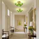 Semi Flush Mount Ceiling Light Fixture Vinatge Gold Ceiling Lights Mid Century Modern Green Glass Close to Ceiling Lighting Fixtures for Bedroom Hallway Foyer Bathroom Kitchen Laundry Room Nursery