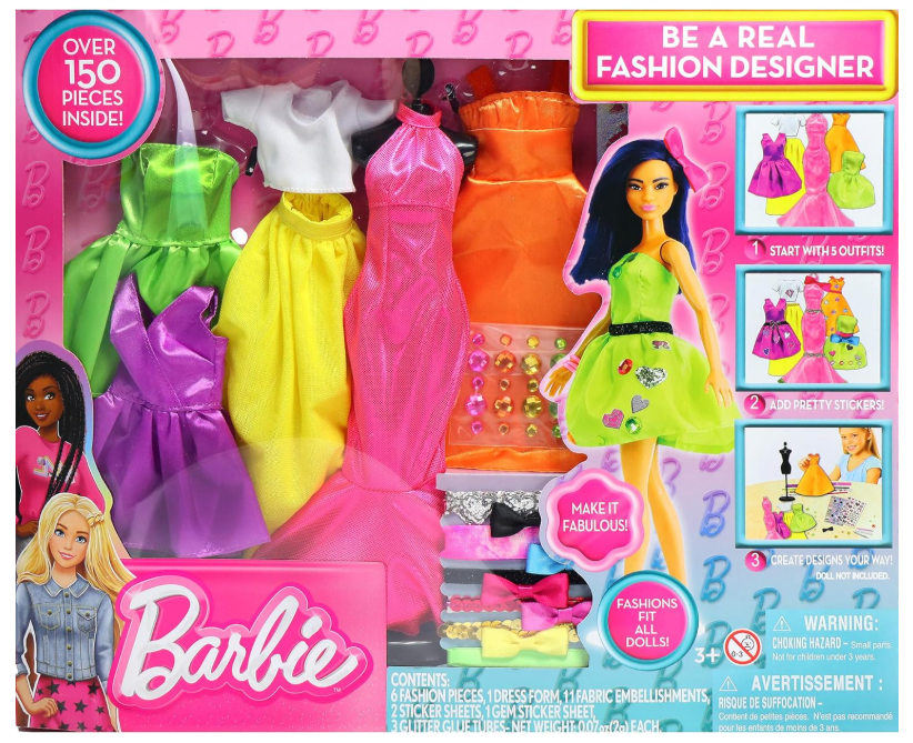 Barbie Be a Real Fashion Designer Neon Edition – DIY DressUp Craft Kit with Neon Fabrics & Accessories – Design Custom Outfits for Barbie Dolls – Gift for Creative Girls Ages 6+