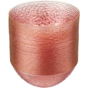 PLASTICPRO 30 Pack 12 Ounce Hammered Plastic Bowls Translucent Pink with Gold Rim Heavyweight Disposable Plastic Soup Bowls Elegant Translucent Hammered Gold Rim Platsic Party Dishes