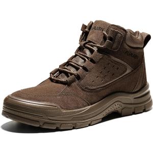 Furuian Steel Toe Boots for Men Women Comfortable Lightweight Work Boots for Men Slip Resistant High Top Steel Toe Safety Shoes Puncture Proof Indestructible Construction Shoes (12 Women/10.5 Men, Coffee)