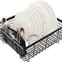 TQVAI Kitchen Dish Drying Rack Metal Dish Drainer with Full-Mesh Silverware Utensils Basket Holder, Black