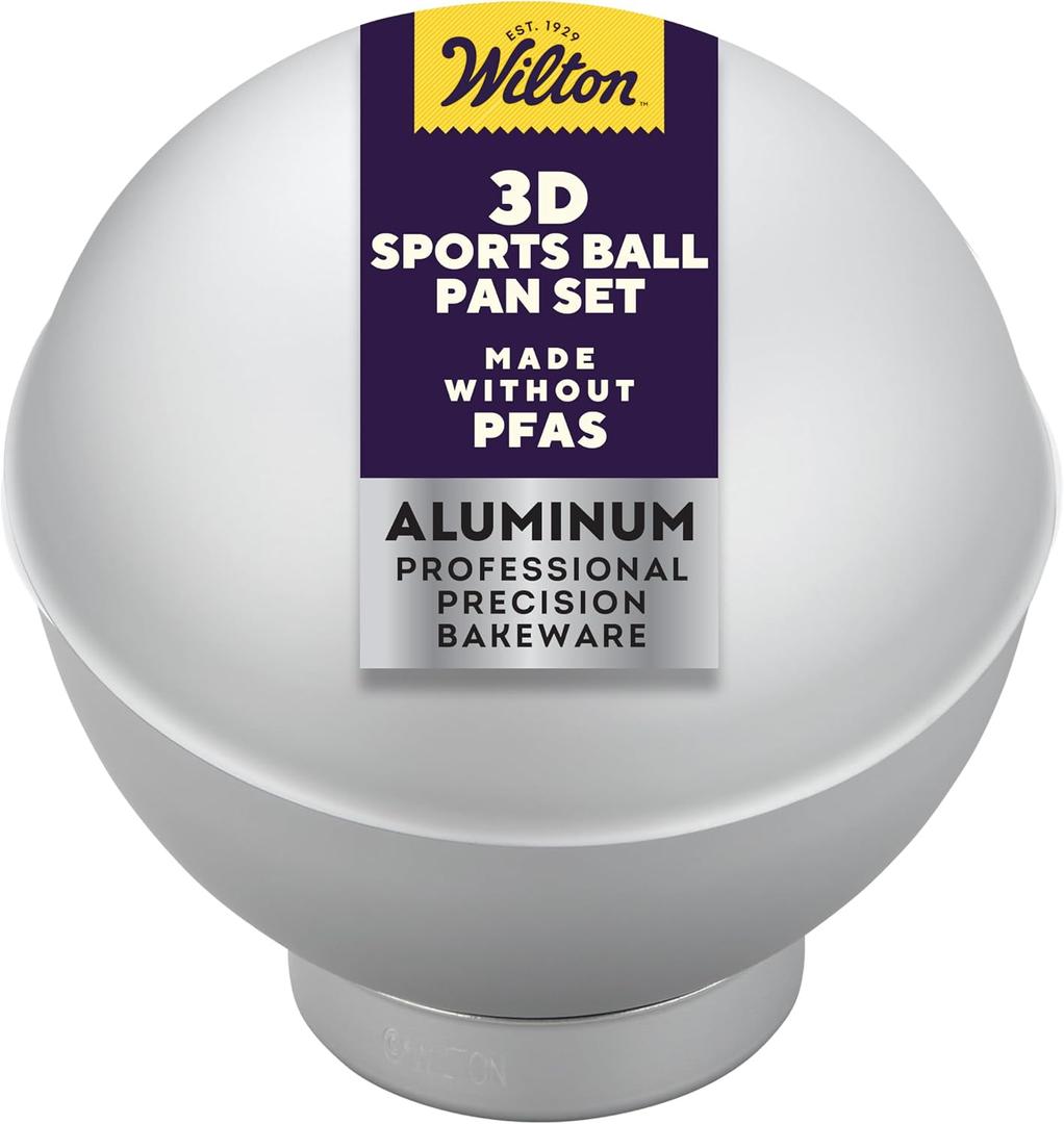 Wilton 3D Sports Ball Cake Pan Set, Aluminum Bakeware for Shaped Cakes, Durable, Even Heating, Rust-Resistant, Includes 2 Half-Sphere Pans