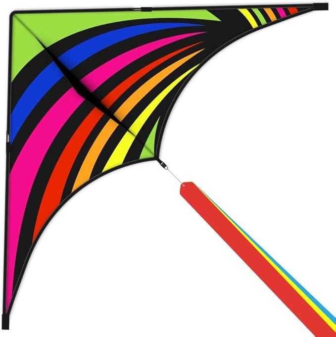 Mint's Colorful Life Delta Kite for Kids & Adults, Extremely Easy to Fly Kites with 3 Ribbons and 300ft Kite String, Best Kites for Beginners (Rainbow)
