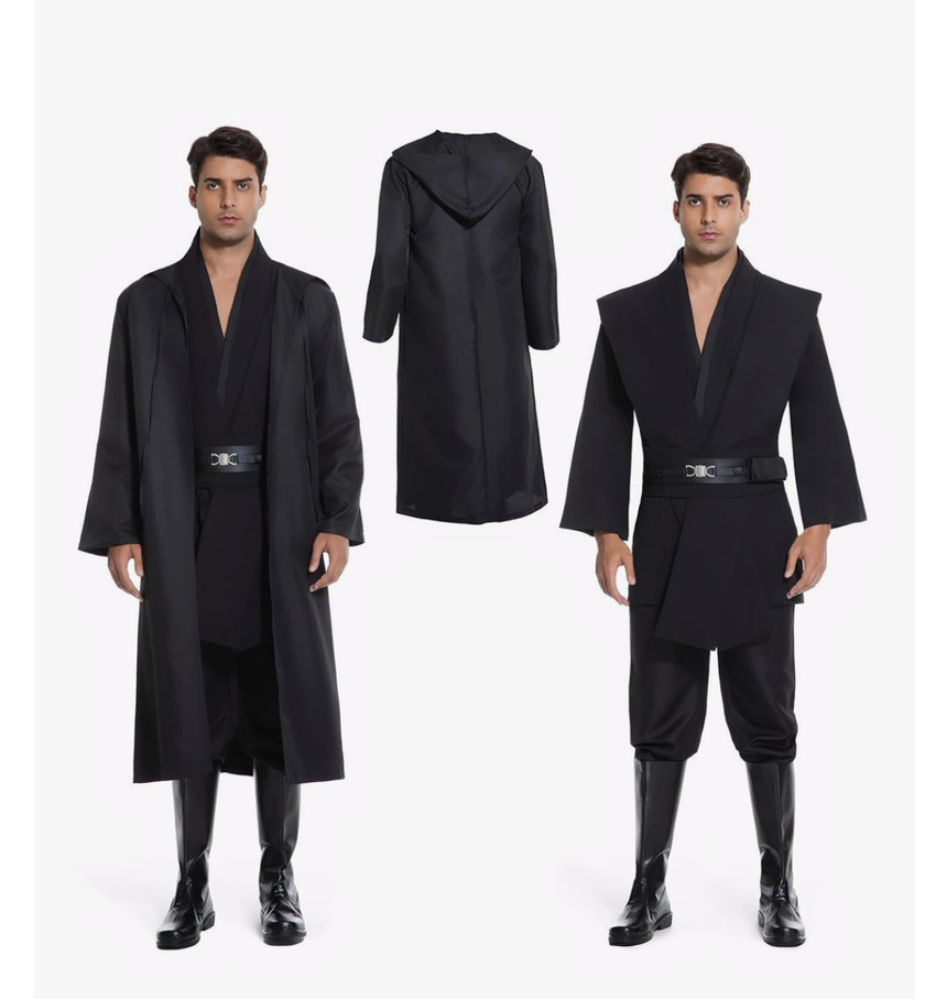 Men's Hooded Robe Tunic Cosplay Costume Knight Cloak Tunic Uniform Pants with Belt Full Set Halloween Outfits Size Extra Large 