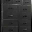 WLIVE Tall Dresser for Bedroom, Fabric Dressers Storage Tower, Dresser & Chest of Drawers Organizer Unit with 11 Drawers, Storage Cabinet, Hallway, Closets, Steel Frame, Wood Top (Charcoal Black)
