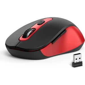 Wireless Mouse for Laptop, PC, Chromebook, Mac, MacBook, Silent Mouse with USB Nano Receiver, Side Button, 2400 DPI, Anti Slip Roller, 6 Button Ergonomics Cordless Computer Mice - Black Red