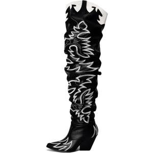 Cape Robbin Women's Western Thigh High Over The Knee Cowboy Cowgirl Boots - Chunky Block Heel Fashion Boots for Women (KELSEY-21) (10, Pu Black)