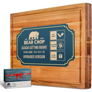 Bearchop Acacia Wood Cutting Boards for Kitchen, [24"x18"x1.25"] Extra Large Cutting Boards with Juice Groove, Handle, Gift Box, Anti Crack/Warp Design Acacia Wood Butcher Block Cutting Board