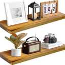 Teak Wood Floating Shelves Perfect for Bathroom Décor Pack of 2 Wooden Wall Shelves for Bedroom Living Room Kitchen Simple Minimalist Home Décor 24 x 6.7