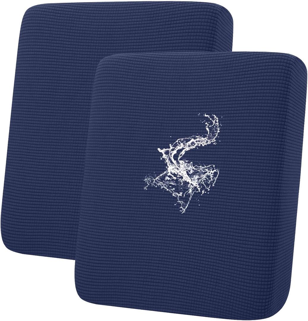 hyha Waterproof Couch Cushion Covers, Washable Sofa Cushion Slipcovers, Thick Stretch Jacquard Fabric, Couch Sofa Covers for Pets with Elastic Bottom (2 Pieces, Navy) (2PC)