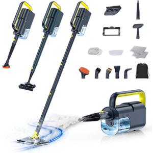 10-in-1 Steam Mop with Detachable Handheld Steamer, 350ml Tank, 10s Heat-Up, 248F Steam Cleaner, 2-Level Control and Swivel Head for Floors, Carpets, Tiles, BBQ grill Multi-Surface Dark Grey