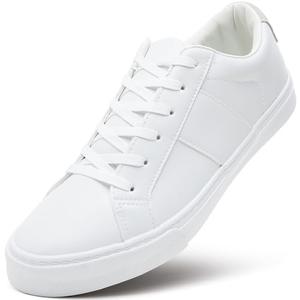 ZGR Men's Synthetic Leather White Sneakers,Low Top White Tennis Shoes,Lace up Casual Shoes(White,US13)