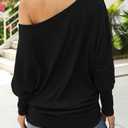 Aifer Women's Off The Shoulder Tops Sexy Long Sleeve Shirts Oversized Fashion Casual Batwing Sweaters Pullover Tunic Tops (Black, M)
