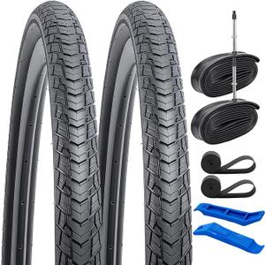2-PCS 700C Road Bike Tires 700x45C/47-622 and 700C Heavy Duty Bike Tubes with 2 Rim Strips Compatible with 28x1.75 700x43C 700x44C 700 x 45C 700x46C 700x47C Bike Bicycle Tires and Tubes (Y-1130)