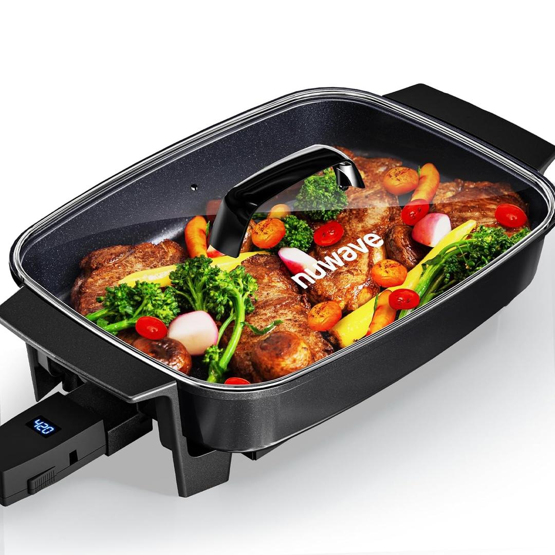 Nuwave Medley XL Digital Electric Skillet, Family Size Griddle w/Glass Lid, 2025 New & Improved Precision Heating, 100-425F, PFAS Free G11 Nonstick Ceramic Coating, Portable Hot Plate, 7qt Capacity (Black)