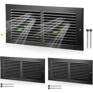 3 Pack 14x6 Inch Ceiling Vent Covers for Wall Heavy Duty Steel Return Air Register 2 Way Duct Opening Vents HVAC Sidewall Adjustable Flat Grille for Ceiling Home Office Bathroom Sidewall(Black)