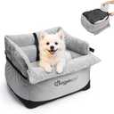 BurgeonNest Dog Car Seat for Small Dogs, Fully Detachable and Washable Cat Carseats Under 25 lbs, Soft Pet Booster Seats with Storage Pockets and Clip-On Leash Portable Car Travel Carrier Bed, Grey