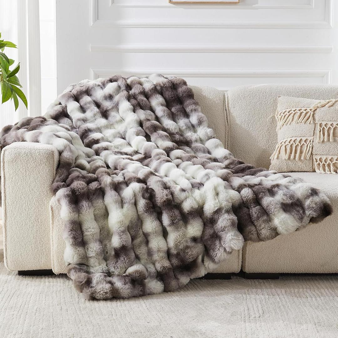 Faux Fur Throw Blanket for Couch, 1000 GSM Cozy Fuzzy Fluffy Soft Plush Thick Bubble Sherpa Blanket for Sofa Bedroom Living Room, Mothers Day Birthday Gifts for Women Home Decor (50*60, Light Gray-zr)