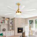 65 Inch Ceiling Fan with Light and Remote, 8-Blade, Reversible DC Motor, 6-Speed, Timer, Industrial Ceiling Fans with Led Light Chandelier for Bedroom Office (Gold & White)