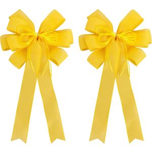 2 Pack Yellow Christmas Tree Bows 12x20inch Large Burlap Wreath Bow with Glitter String for Fall Thanksgiving Tree Topper,Home Front Door Decor,Easter Bow,Valentines and Party Decor