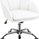 Yaheetech White Desk Chair Vanity Chair with Back Modern Faux Leather Swivel Rolling Office Computer Armchair for Living Room, Bedroom