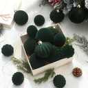 Tigeen 24 Pcs Velvet Glass Christmas Balls 2.36'' 3.15'' Flocked Ornaments for Christmas Tree Assorted Xmas Decorative Hanging Ornaments for Xmas Party Supplies Holiday Decor(Dark Green)