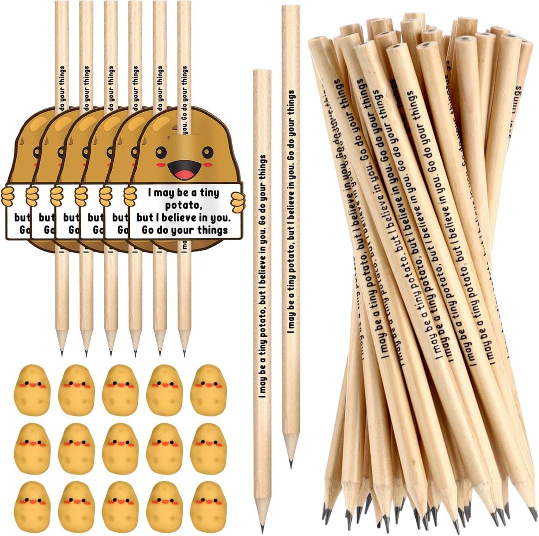 Jetec 50 Sets Inspirational Potato Pencil with Funny Erasers and Positive Thank You Card Motivational Gifts for Teachers Volunteers Team Employee Coworkers Students Graduation Party Favors