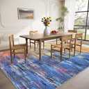 ROYHOME Modern Abstract Living Room Rug 8x10, Washable Area Rugs for Bedroom, Stain Resistant Non Slip Large Rug, Soft Indoor Carpet for Dining Room Table Home Decor, Blue/Orange