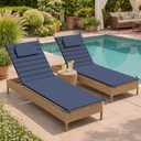 Crestlive Products Chaise Lounge Cushion Outdoor Set of 2, Foldable Waterproof Pool Lounge Chair Cushions with Straps, Lounger Cushions for Outdoor Furniture 71''Lx21''W (Navy)