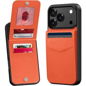 Bemal for iPhone 17 Pro Max Wallet Case, Built-in Card Holder, RFID Blocking, PU Leather Kickstand, Magnetic Closure, Durable Shockproof Phone Cover for Women and Men, Orange