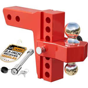 LOCAME Adjustable Trailer Hitch, Fits 2.5-Inch Receiver Only, 8-Inch Drop/Rise Aluminum Drop Hitch,18,500 LBS GTW-Tow Hitch for Heavy Duty Truck with Double Stainless Steel Locks, Red, LC0015