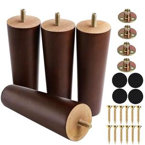 Yaliuliu 6 Inches Round Solid Wood Furniture Legs Set of 4, Brown Wooden Replacement Feet with Threaded 5/16'' Hanger Bolts for Sofa, Couch, Armchair, Cabinet, TV Stand, Ottoman and Dresser