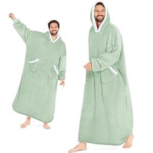 L'AGRATY Oversized Wearable Blanket Hoodie for Adults: Cozy Sherpa Fleece Hoodie Blanket for Women Men - Warm Wearable Blanket Hoodies Sweatshirt with Giant Pocket Sliver(Sage Green Extended Oversize)