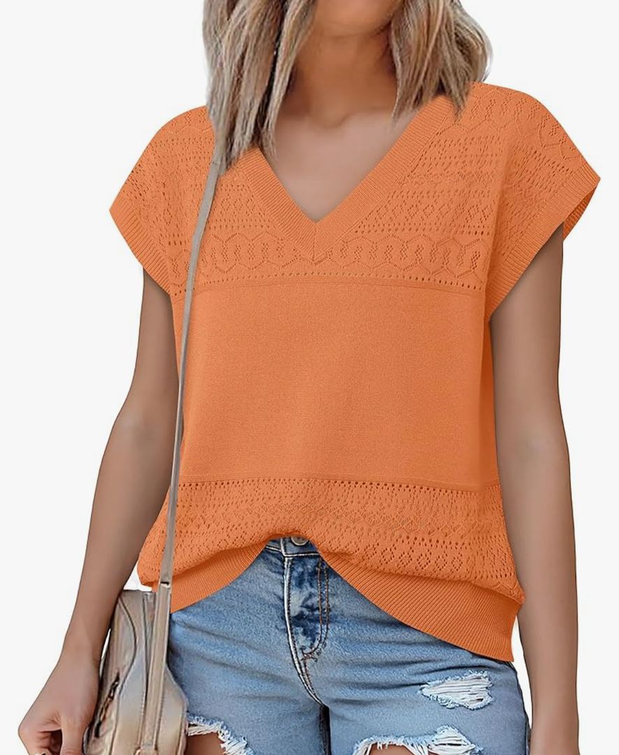 Messic Womens V Neck Sweater Vest Cap Sleeve Casual Lightweight Knit Pullover Tops Size S