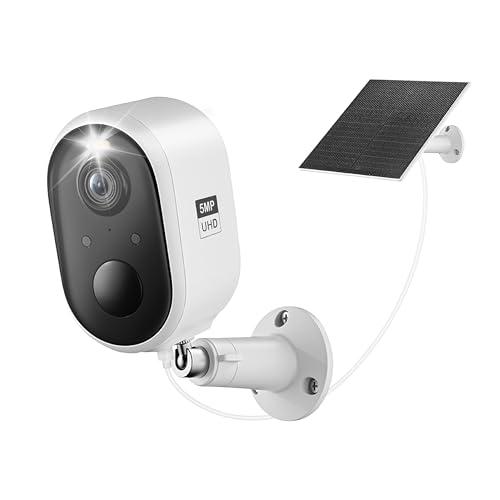 Solar Security Camera Outdoor Wireless, 5MP(3K) Color Night Vision, Battery Powered PIR Motion Detection,2.4GHz WiFi Cameras for Home Surveillance, Light and Sound Alarm, 2-Way Audio, Waterproof