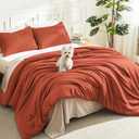 Litanika Boho Comforter Full Size Set Burnt Orange, 3 Pieces Fall Solid Terracotta Lightweight Bedding Comforter Set, Rust Fluffy Winter Quilted Blanket Set (79x90In Comforter & 2 Pillowcases)
