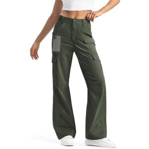 Moosehill Women's-Cargo-Hiking-Pants-High-Waisted Wide Leg Water Resistance Lightweight Stretch for Work Casual Outdoor (8, Army Green)