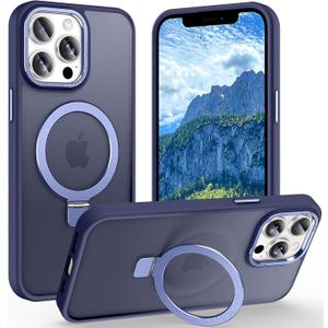 Magnetic for iPhone 12 Pro Max Case with Ring Stand, [10 FT Drop Protection] [Velvety Touch] Slim Translucent Matte Back Shockproof Phone Case for iPhone 12 Pro Max 6.7'', Blue