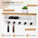 Nekon Key Holder Wall Mount, Wall Organizer Shelf with 5 Key Hooks, Room Decor for Home and Apartment Essentials, Wood and White