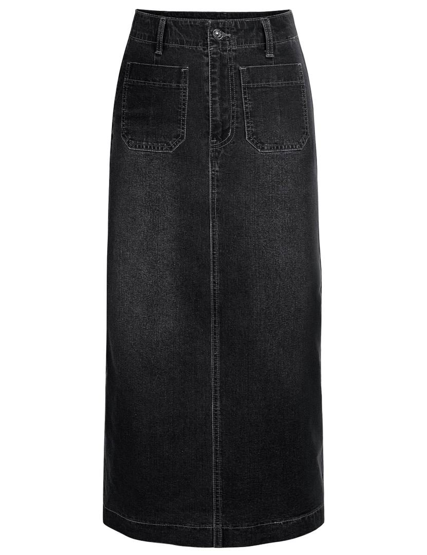 POTILI Long Denim Skirt for Women Stretch Maxi Skirt with Back Slit High Waisted Pencil Jean Skirt with Pockets Casual, Size XXL